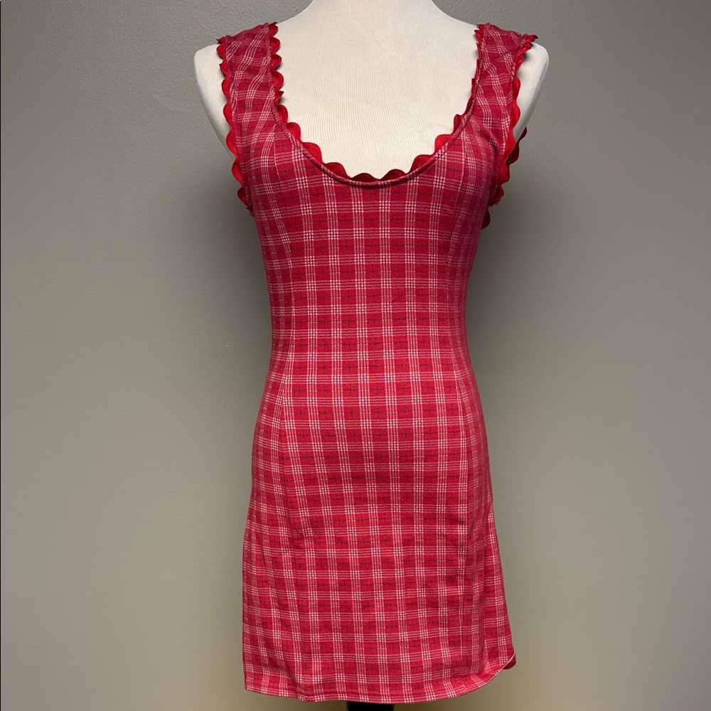 Free People Gingham Ruffle Trim Mini Dress – Red – Size SP